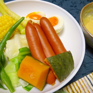 ■１０分で..蒸し野菜にんにく味噌マヨソース